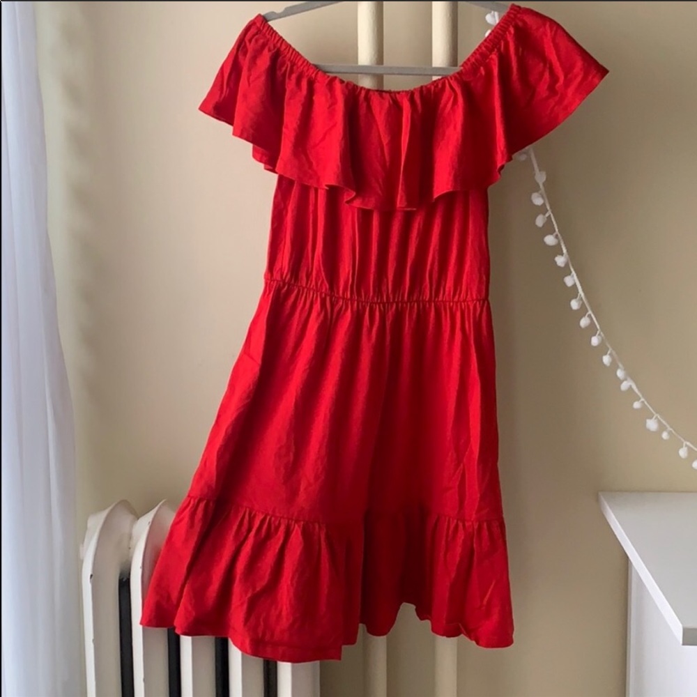 ASOS off the shoulder Red Ruffle Dress